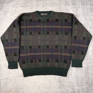 Vtg Brandini Sweater Mens Large Green Geometric Made in Italy Grandpa Preppy